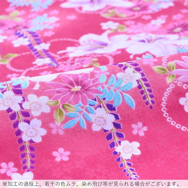 袷着物 単品 「ピンク 百合・藤・小桜」 フリーサイズ 着物 小紋