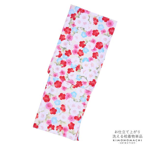 Prices down3）袷着物 単品「クリーム ピンク、赤、水色 、桃色の桜 
