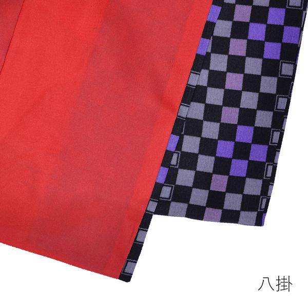 Prices down3）袷着物 単品「黒地 グレー×黒×紫 市松」フリーサイズ