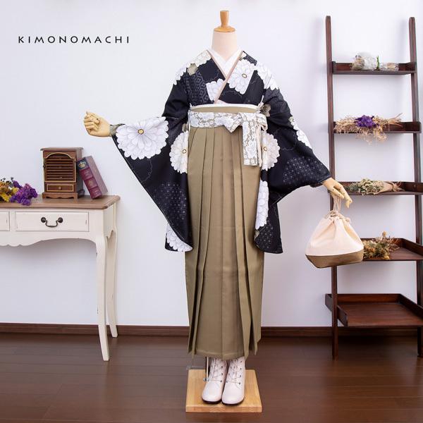 二尺袖着物 単品 「黒　雪輪取りに八重菊」 お仕立て上がり レディース 洗える着物 二尺袖 着物 袴に合わせて 卒業式 謝恩会に 【メール便不可】