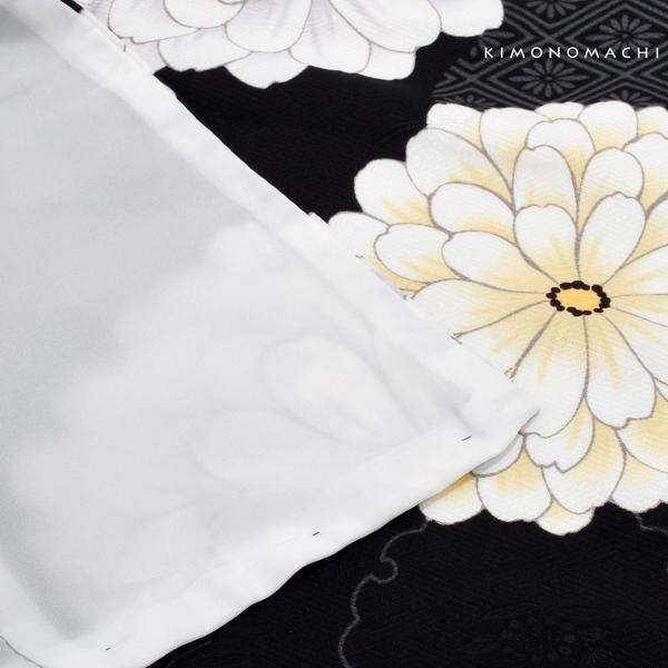 二尺袖着物 単品 「黒　雪輪取りに八重菊」 お仕立て上がり レディース 洗える着物 二尺袖 着物 袴に合わせて 卒業式 謝恩会に 【メール便不可】