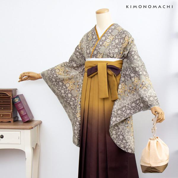 KIMONOMACHI 巾着 「黄土色×木枯茶、光悦茶×黒、鼠色×黒、鳥の子 KIMONOMACHI 巾着 「黄土色×木枯茶、光悦茶×黒、鼠色×黒、鳥の子