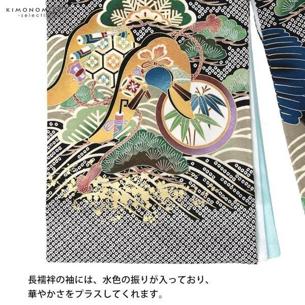 男の子のお宮参り産着 祝い着 「黒地 疋田に鷹、松」 熨斗目 のしめ 