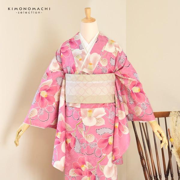 二尺袖 着物 レディース お仕立て上がり 洗える着物 ピンク・椿 二尺袖着物 単品 「ピンク地 椿」 お仕立て上がり レディース