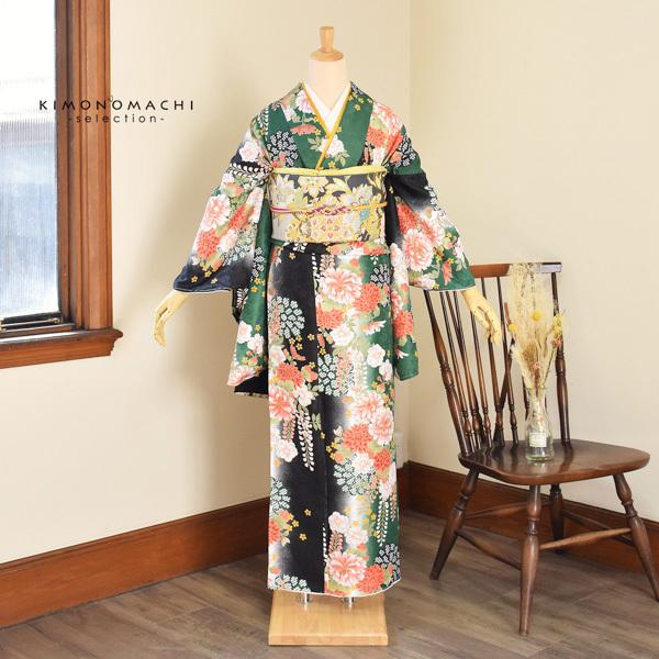 二尺袖着物 単品 仕立て上がり ボヌールセゾン ショート丈 黄緑×アイボリー 二尺袖着物 単品 仕立て上がり ボヌールセゾン ショート丈 黄緑