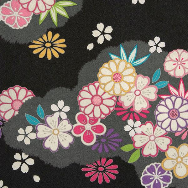 【中古品】ジュニア用 振袖単品 「黒 雲取菊に小桜」 仕立て上がり 着物 小振袖 二尺袖 子ども 子供 キッズ ジュニア 女の子 卒業式 小学校 小学生 中学校 中学生 十三参り 十三詣り 1/2成人式 ハーフ成人式 貸衣装処分 レンタル処分品【メール便不可】