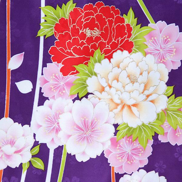中古品)ジュニア用 振袖単品 「紫 花くす玉」 仕立て上がり 着物 小 