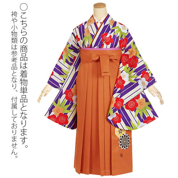 中古品)ジュニア用 振袖単品 「クリーム 紫矢羽根に笹梅」 仕立て