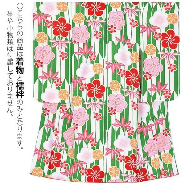 中古品)ジュニア用 振袖単品 「緑 矢羽根にねじり梅と笹竹」 仕立て