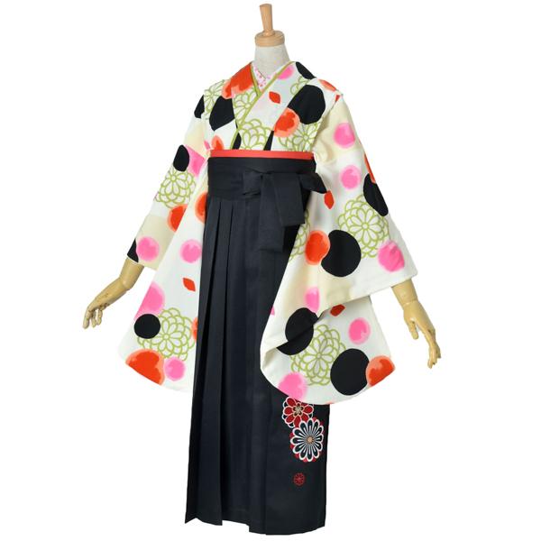 中古品)ジュニア用 振袖単品 「ベージュ 水玉に丸菊」 仕立て上がり