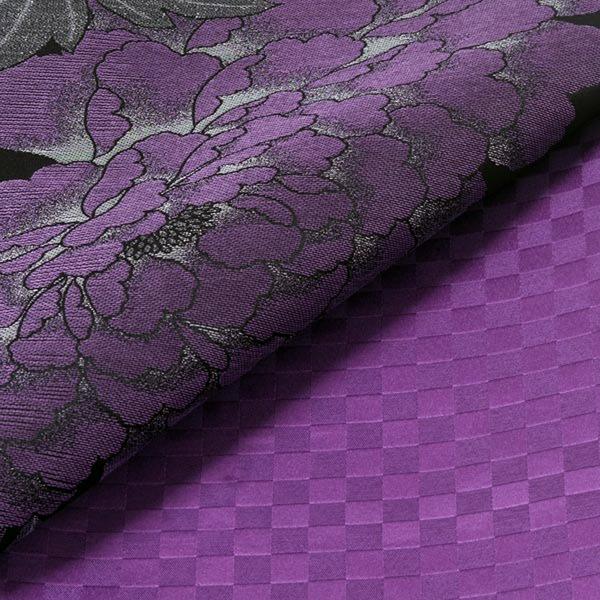 【中古品】振袖 帯 振袖用袋帯 「黒紫 大輪の牡丹」 仕立て上がり 振袖用 礼装用袋帯 ポリエステル 成人式 貸衣装処分 レンタル処分品【メール便不可】