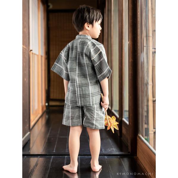 男の子甚平 グレー格子縞 子供甚平 90cm 100cm 110cm 1cm 130cm 140cm お子様甚平 男児甚平 子供用甚平 京都きもの町オリジナル メール便不可 京都きもの町 通販 Yahoo ショッピング