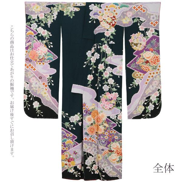 【新古品】お仕立て上がり 振袖単品 「藍鉄色地 絞りの霞 枝垂桜に辻が花模様」 トールサイズ 振袖 振り袖 成人式 結婚式 結納 パーティー 【メール便不可】ss2512fml10 新古品)お仕立て上がり 振袖単品 「藍鉄色地 絞りの霞、枝垂桜に辻が花