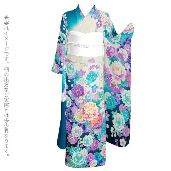 新古品)お仕立て上がり 振袖単品 「白×ブルー 牡丹と八重桜」 振袖 