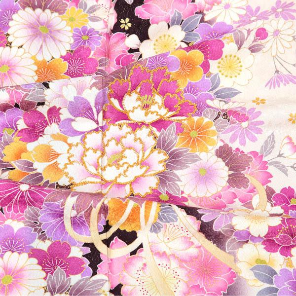 新古品)お仕立て上がり 振袖単品 「アイボリー×マルーン 桜、牡丹の
