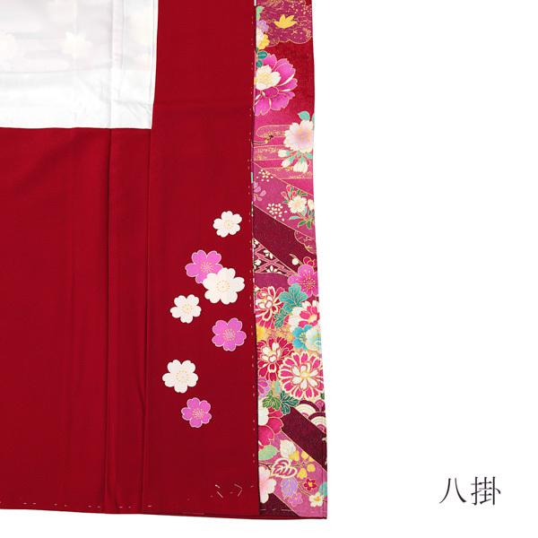 新古品)お仕立て上がり 振袖単品 「赤地 束ね熨斗に草花、エ霞