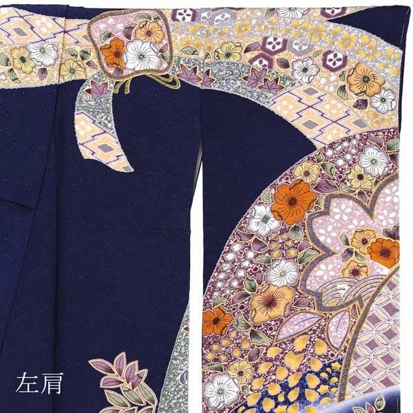 新古品)お仕立て上がり 振袖単品 「紺藍 辻が花、束ね熨斗」 振り袖