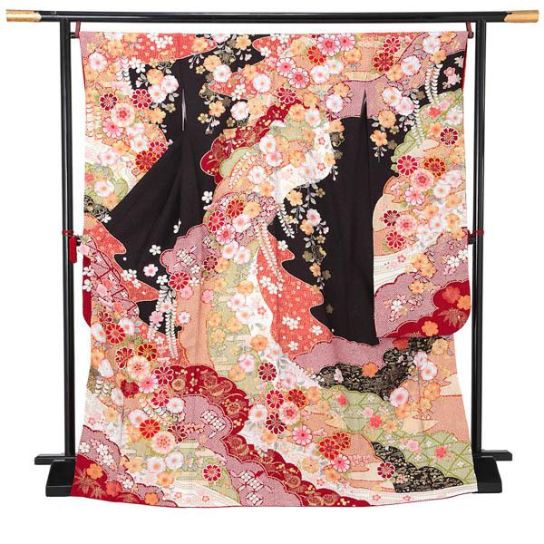 専用　振袖お仕立て上がり　単品 新古品)お仕立て上がり 振袖単品 「黒紫 雲取りに辻が花」 振り袖 着物
