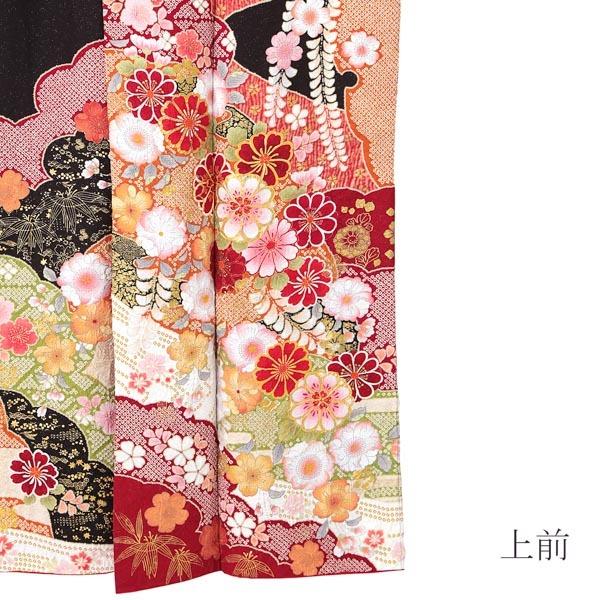 新古品)お仕立て上がり 振袖単品 「黒紫 雲取りに辻が花」 振り袖 着物