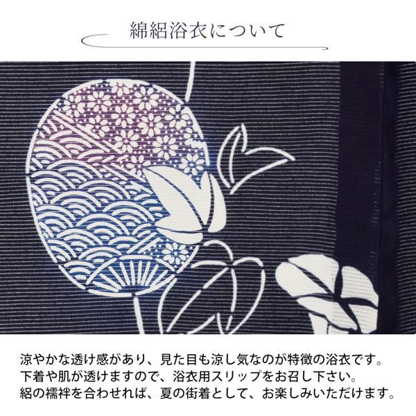 浴衣 レディース 単品 お仕立て上がり浴衣 プレタ「紺地 団扇に朝顔