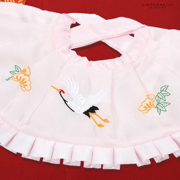 お宮参り用 フードセット 小物セット 女の子 前掛け（スタイ よだれかけ）、帽子（フード）、お守り袋、熨斗扇子（末広）の4点セット