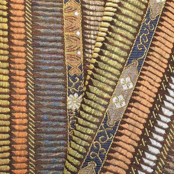 【新古品】仕立て上がり 袋帯 「こげ茶　甲冑文様」 【メール便不可】