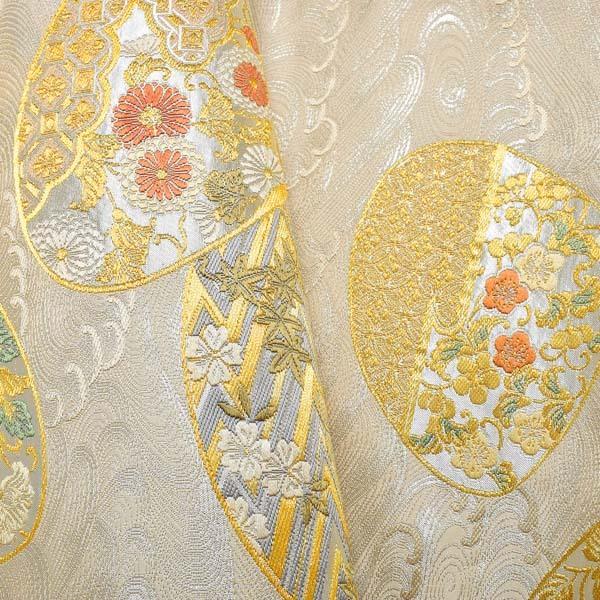 【中古品】仕立て上がり 袋帯 「象牙色　銀　波に貝合わせ」 礼装用 【メール便不可】