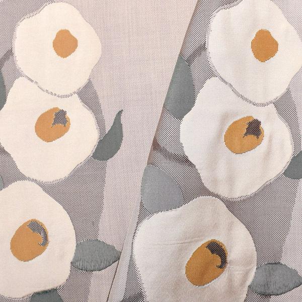 【中古品】仕立て上がり 袋帯 「薄グレーに白椿」 洒落帯 【メール便不可】