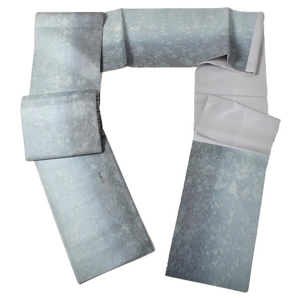 【中古品】仕立て上がり 袋帯 「グレー　芭蕉羅　箔無地」 羅 洒落帯 【メール便不可】