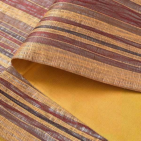 【新古品】「すくい織　縦縞　海老茶　マルーン　柑子色　栗色」仕立て上がり 袋帯 全通柄 正絹【メール便不可】