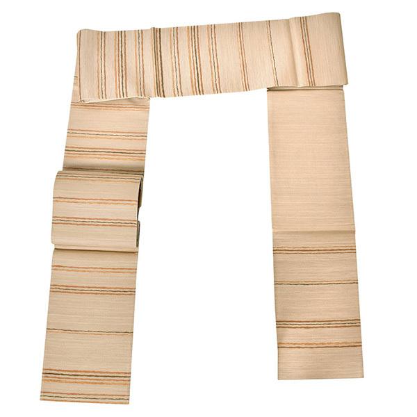 【新古品】「洗柿、小麦色、焦げ茶、洗い朱　横段」仕立て上がり 袋帯 全通柄 正絹【メール便不可】