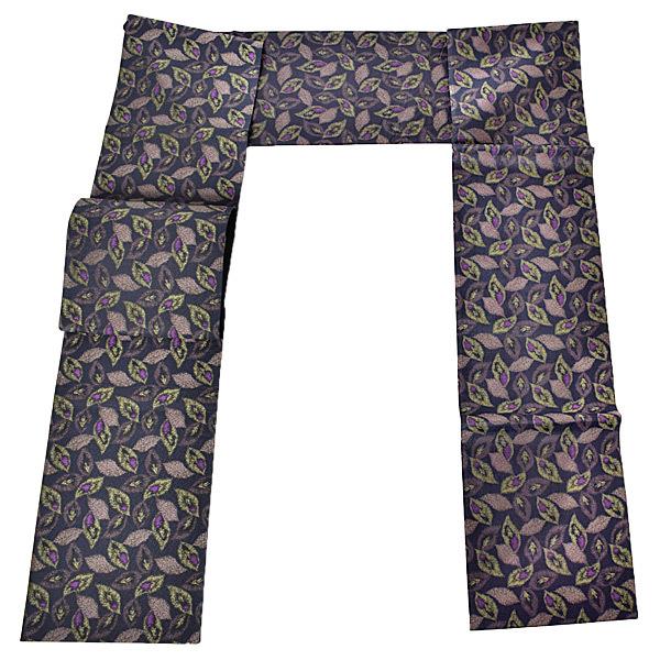 【新古品】「鉄紺地　唐草地模様　牡丹鼠 黄緑 紫の葉散らし」仕立て上がり 袋帯 全通柄 正絹【メール便不可】