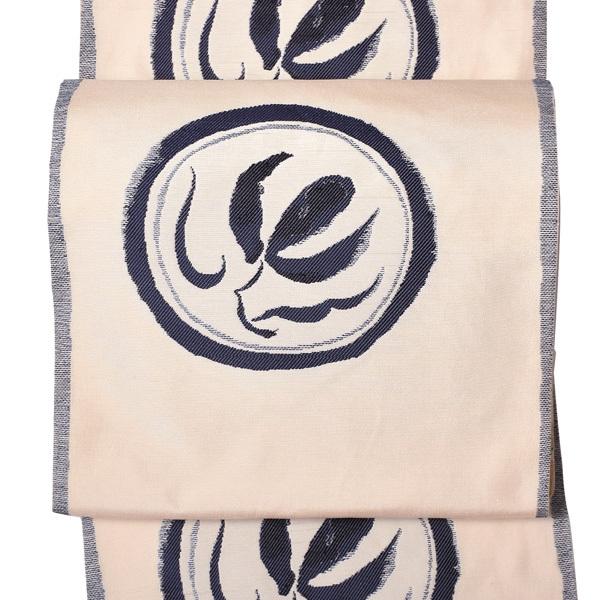 【中古品】仕立て上がり 袋帯 「白地に黒紺 抽象画の丸紋」 西陣織 日本製 【メール便不可】ss2512ofk20 中古品)仕立て上がり 袋帯 「白地に黒紺 抽象画の丸紋」 西陣織 日本製