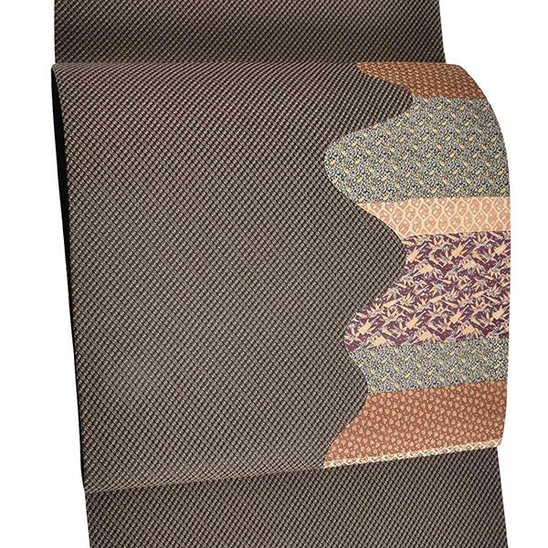 【中古品】「黒 粒つなぎ格子 寄せ小紋文様」仕立て上がり 袋帯 お太鼓柄 正絹【メール便不可】