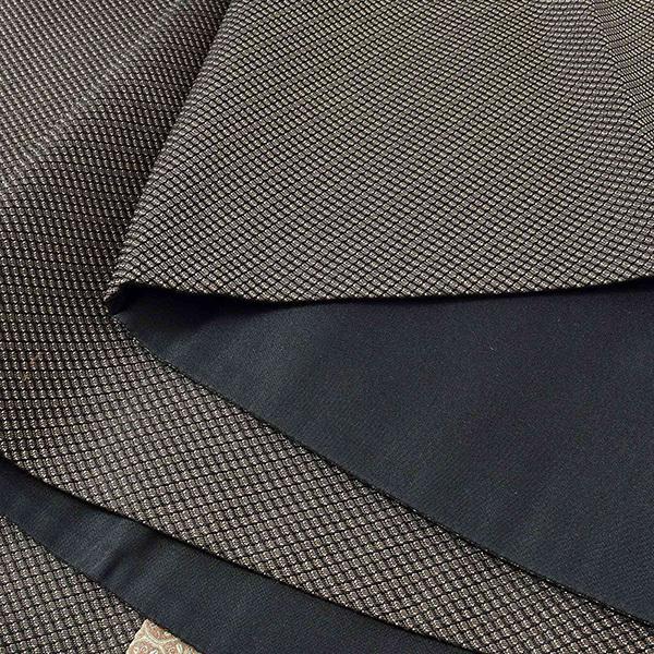 【中古品】「黒 粒つなぎ格子 寄せ小紋文様」仕立て上がり 袋帯 お太鼓柄 正絹【メール便不可】