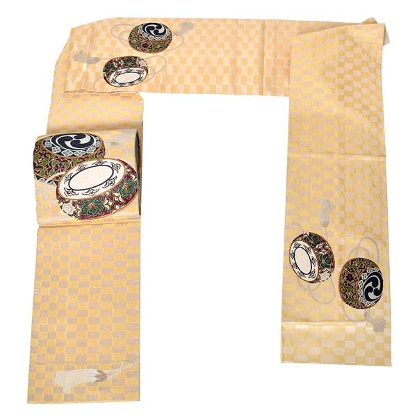 【新古品】「ゴールド　市松に太鼓」仕立て上がり 袋帯 お太鼓柄 礼装用【メール便不可】