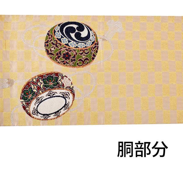 【新古品】「ゴールド　市松に太鼓」仕立て上がり 袋帯 お太鼓柄 礼装用【メール便不可】