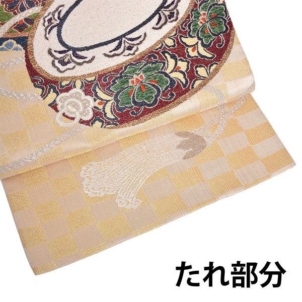 【新古品】「ゴールド　市松に太鼓」仕立て上がり 袋帯 お太鼓柄 礼装用【メール便不可】