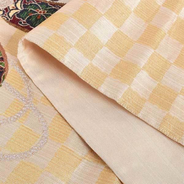 【新古品】「ゴールド　市松に太鼓」仕立て上がり 袋帯 お太鼓柄 礼装用【メール便不可】