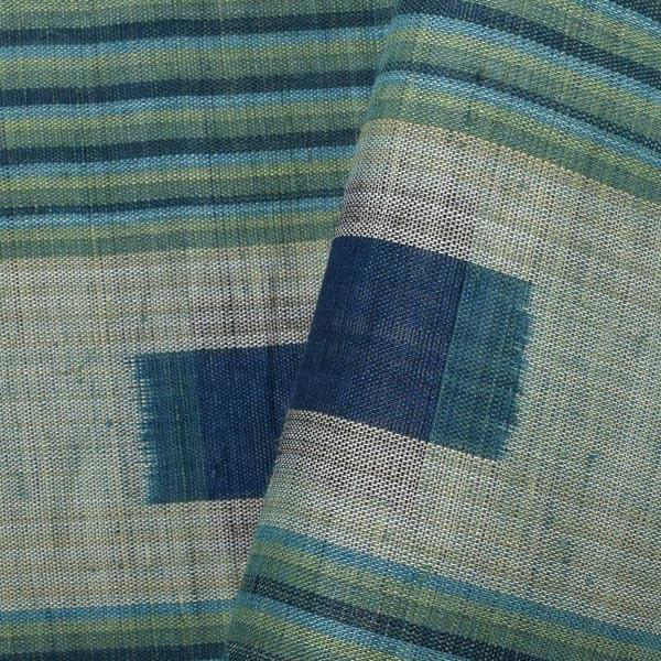 【中古品】仕立て上がり 九寸名古屋帯 「青緑 縞に十字絣」 上布 【メール便不可】ss2512ong20 中古品)仕立て上がり 九寸名古屋帯 「青緑 縞に十字絣」 上布 (メール