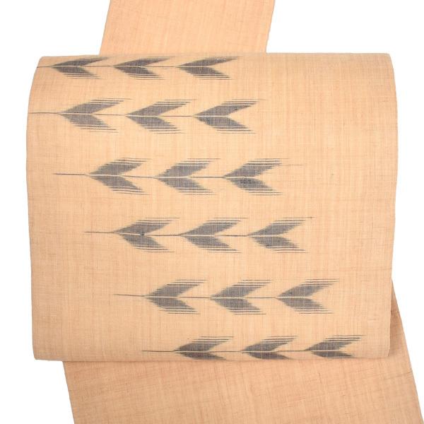 【中古品】仕立て上がり 九寸名古屋帯 「生成りに矢羽」 上布 【メール便不可】