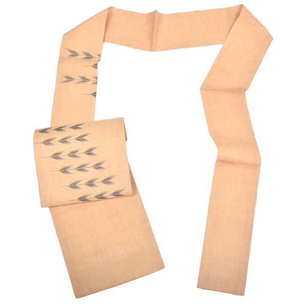 【中古品】仕立て上がり 九寸名古屋帯 「生成りに矢羽」 上布 【メール便不可】