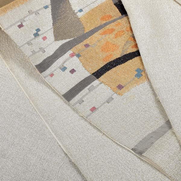 中古品)仕立て上がり 袋帯 「銀 堂本印象風」 正絹 (メール便不可