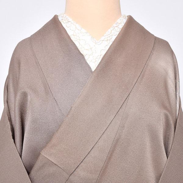 中古品)仕立て上がり 訪問着 袷着物 「こげ茶 紗綾形に春の訪れ」 正絹