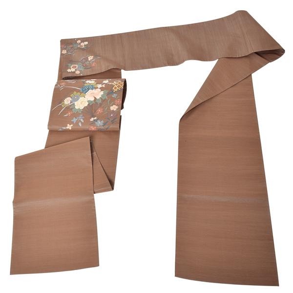 帯 中古 リサイクル品 美品 袋帯 「茶色 草花」 仕立て上がり 正絹