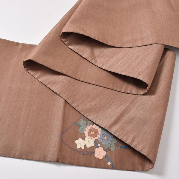 帯 中古 リサイクル品 美品 袋帯 「茶色 草花」 仕立て上がり 正絹