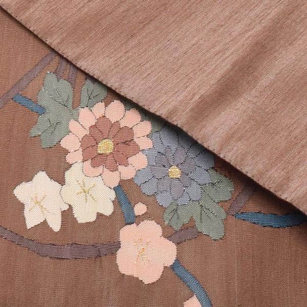 帯 中古 リサイクル品 美品 袋帯 「茶色 草花」 仕立て上がり 正絹