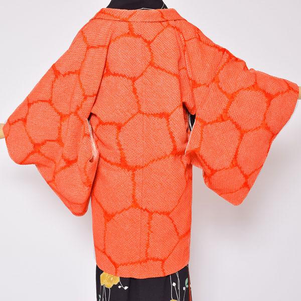 Prices down3）(中古品)羽織 「朱色 亀甲文 鹿の子絞り」 正絹