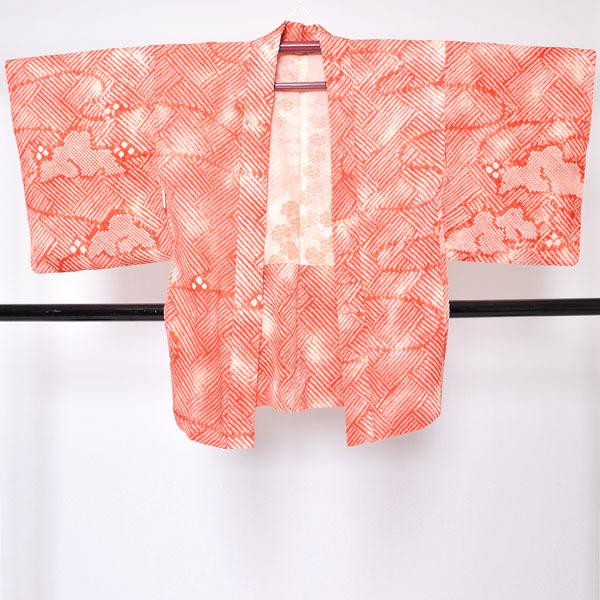 Prices down2）(中古品)羽織 「オレンジ 花」 正絹 総絞り