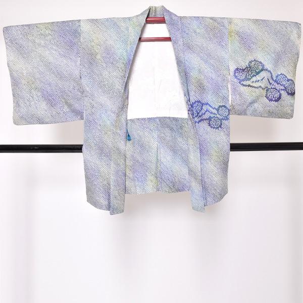 Prices down2）(中古品)羽織 「青ぼかし 山と花 鹿の子絞り」 正絹 総